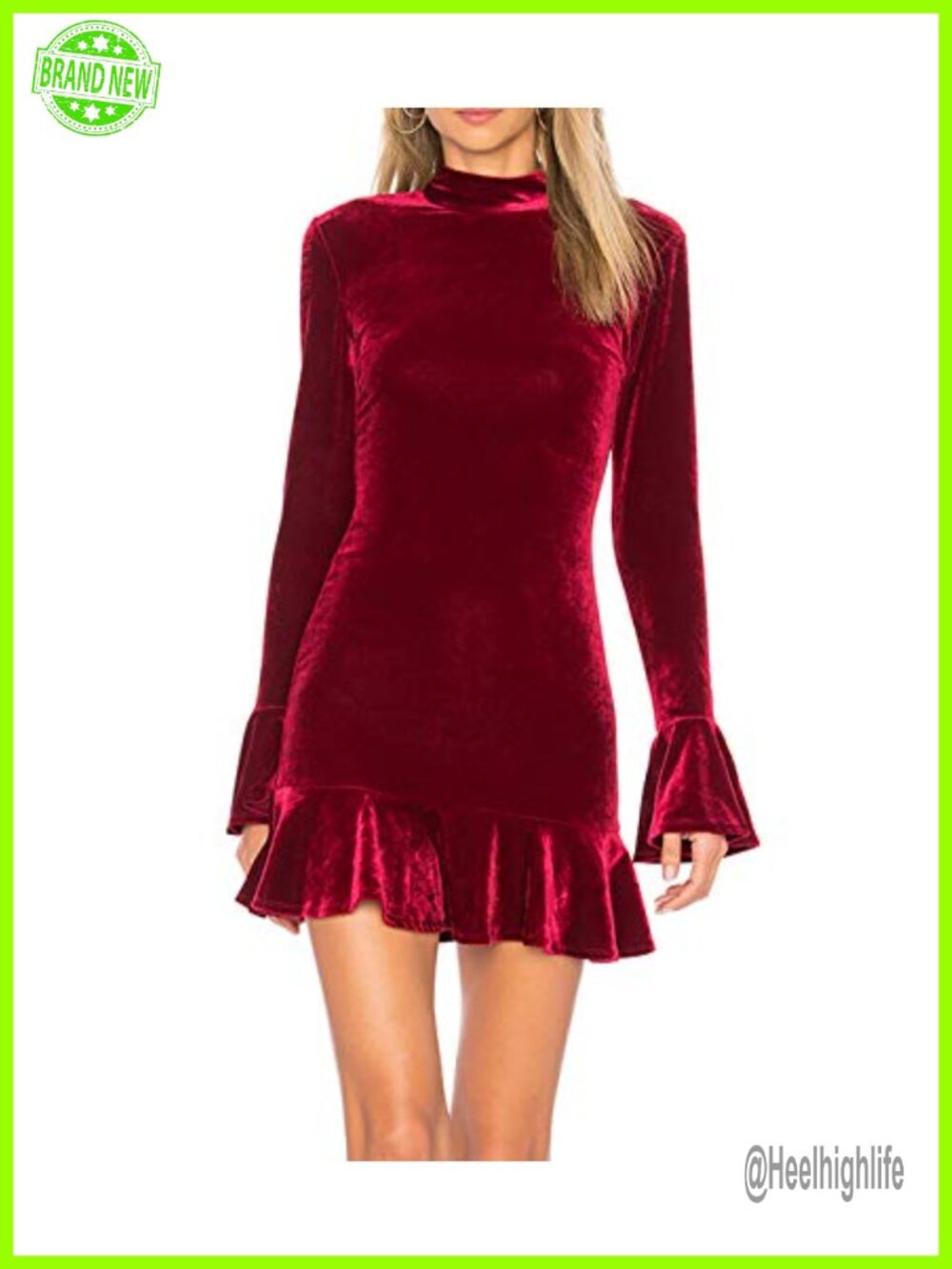 Velvet Long Sleeve Bodycon Mini Dress Ruffle Hem Party